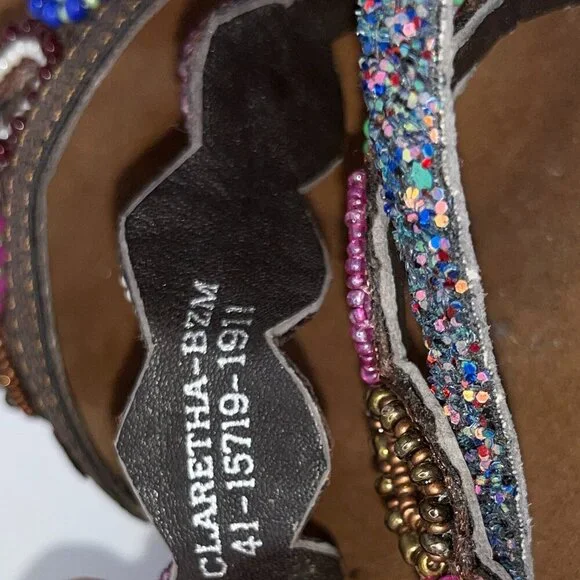AZURA Claretha-BZM Italian  Purple Multi Beaded Sandals Women’s Size 10 Size 41 - Picture 15 of 15